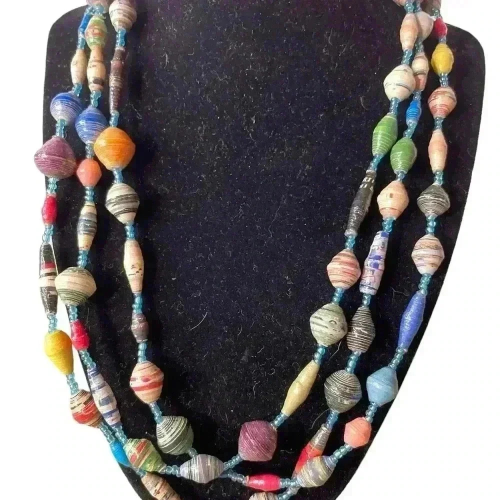 Necklace Handmade Paper Bead With Bright Colors